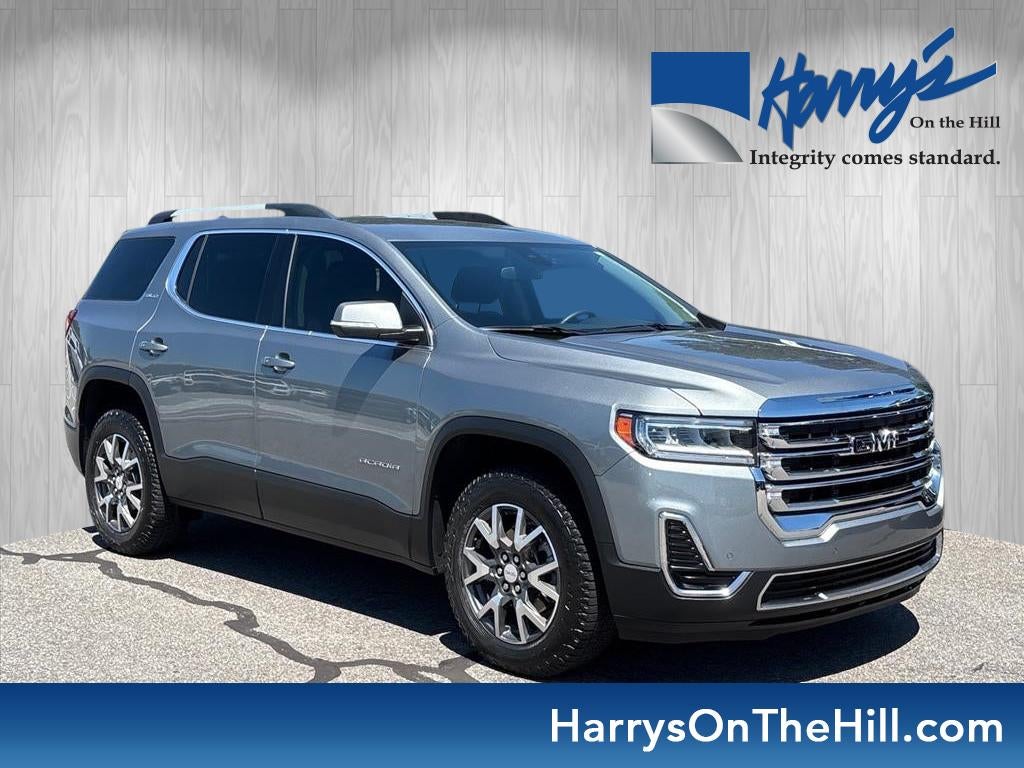 2023 GMC Acadia SLE in Sterling Metallic — front three-quarter view
