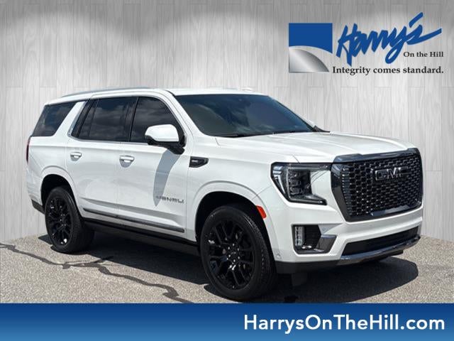 2024 GMC Yukon Denali Ultimate in White Frost Tricoat — front three-quarter view