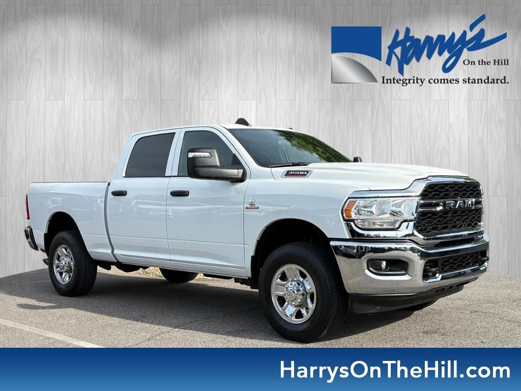 2023 RAM 3500 Tradesman Crew Cab 4x4 6'4" Box in White — front three-quarter view
