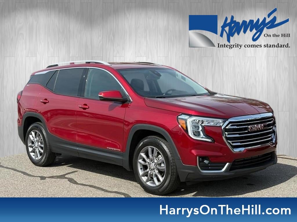 2023 GMC Terrain SLT in Volcanic Red Tintcoat — front three-quarter view